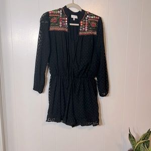 Anthropologie Harlyn black embroidered romper